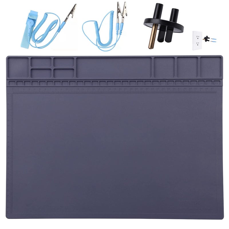 HPFIX Anti-Static Mat ESD Safe for Electronic Includes ESD Wristband and Grounding Wire, HPFIX Silicone Soldering Repair Mat 932Â°F Heat Resistant for iPhone iPad iMac, Laptop, Computer, 15.9â€ x 12â€ Grey - Image 1